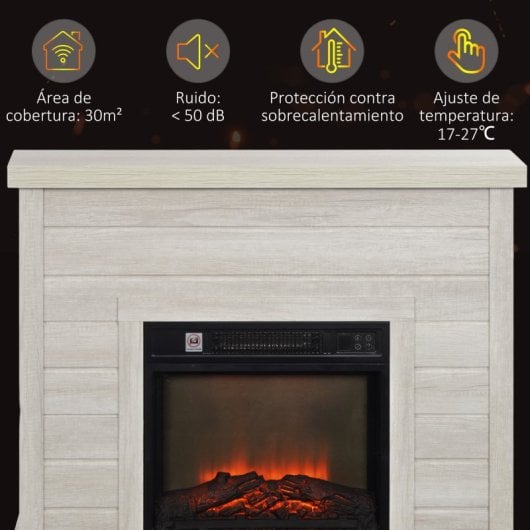 Homcom Chimenea Eléctrica 1800W con Efecto de Llama para Sala 30m2 Gris Claro