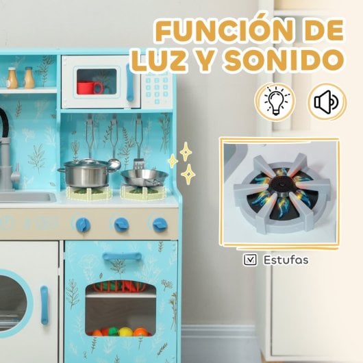 Aiyaplay Cocina de Juguete para Niños +3 Años con Luz y Sonido Azul