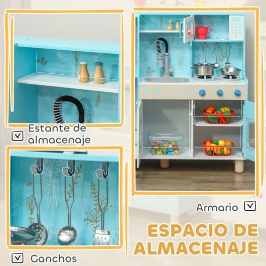 Aiyaplay Cocina de Juguete para Niños +3 Años con Luz y Sonido Azul