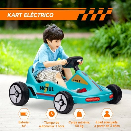Aiyaplay Kart Eléctrico Para Niños De +3 Años Con Música Luz Carga 50 Kg Azul