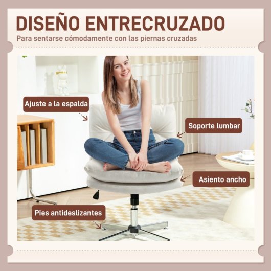 Homcom Silla De Escritorio Sin Brazos Con Altura Ajustable Base Cruzada Gris