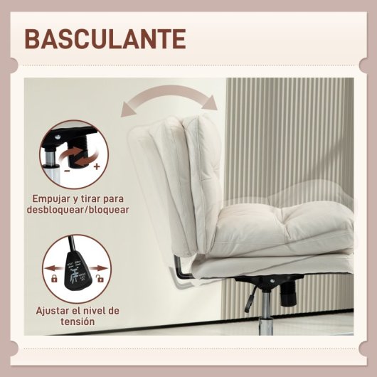 Homcom Silla De Escritorio Sin Brazos Con Altura Ajustable Base Cruzada Gris
