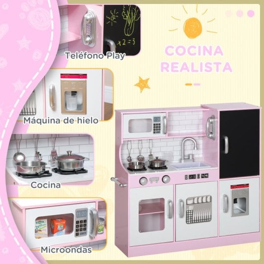 Aiyaplay Cocina de Juguete para Niños de +3 Años 83.8x26.8x81cm Rosa