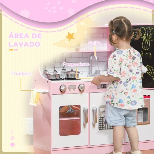 Aiyaplay Cocina de Juguete para Niños de +3 Años 83.8x26.8x81cm Rosa
