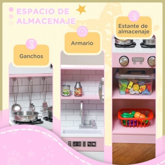 Aiyaplay Cocina de Juguete para Niños de +3 Años 83.8x26.8x81cm Rosa