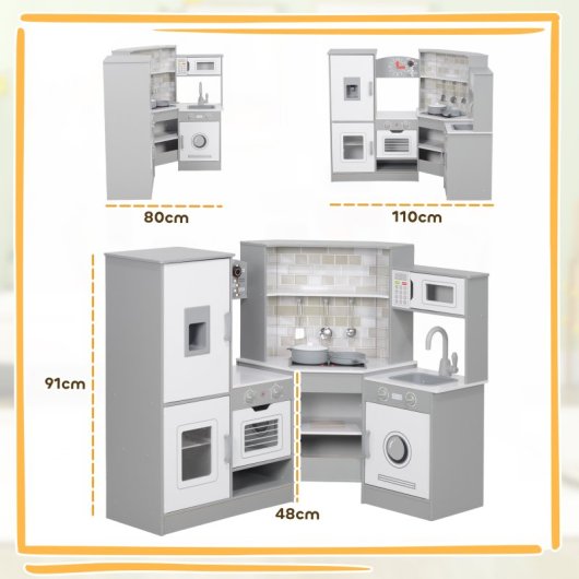 Aiyaplay Cocina de Juguete para Niños +3 Años con Luz y Sonido Gris