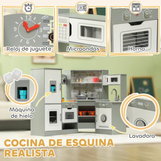 Aiyaplay Cocina de Juguete para Niños +3 Años con Luz y Sonido Gris