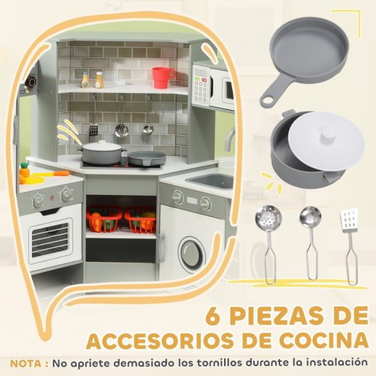 Aiyaplay Cocina de Juguete para Niños +3 Años con Luz y Sonido Gris