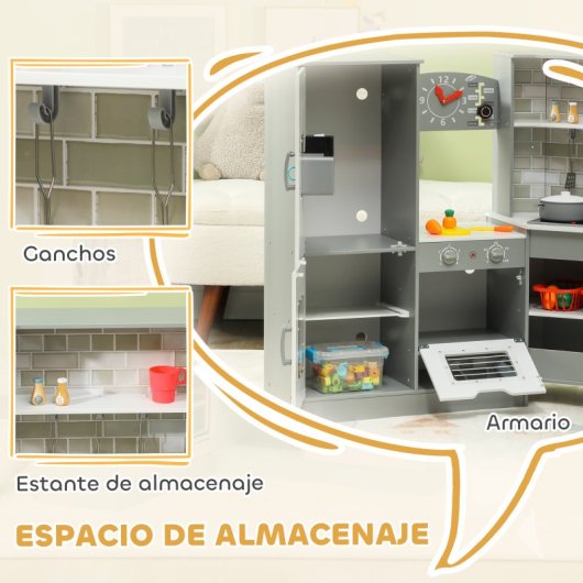 Aiyaplay Cocina de Juguete para Niños +3 Años con Luz y Sonido Gris