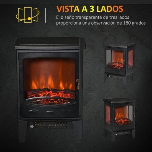 Lareira Elétrica Homcom 820-222V90BK 1800W de Chão 3 Lados Vidro Preta