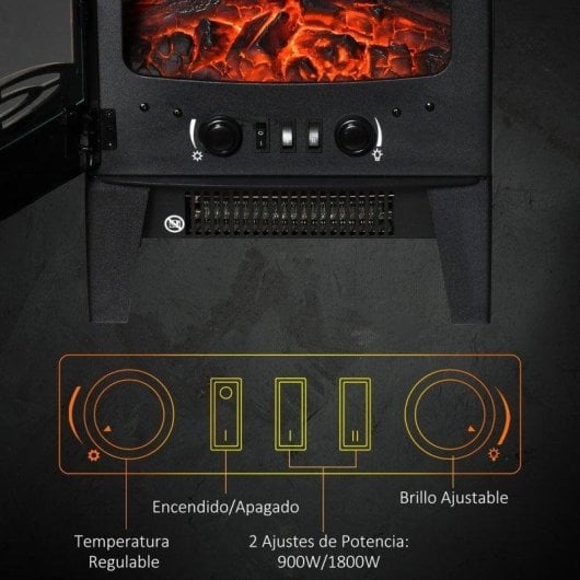 Lareira Elétrica Homcom 820-222V90BK 1800W de Chão 3 Lados Vidro Preta