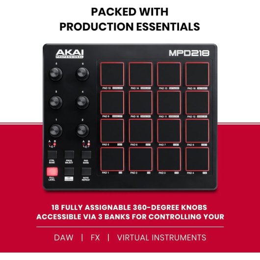 AKAI Professional MPD218 Controlador MIDI USB 16 Pads Negro