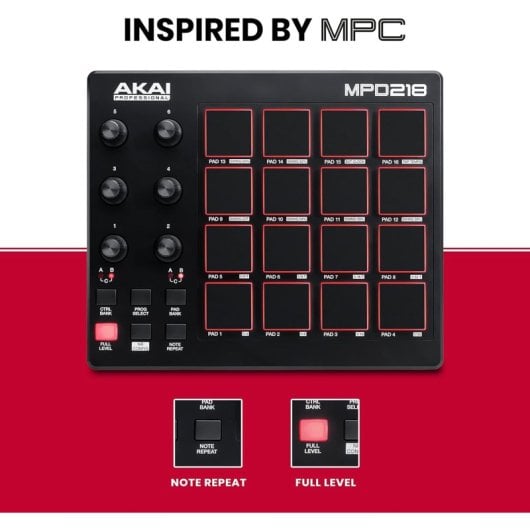AKAI Professional MPD218 Controlador MIDI USB 16 Pads Negro