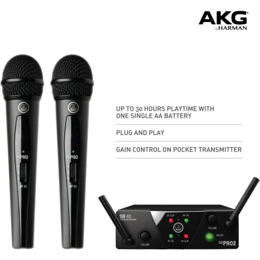 AKG WMS 40 Mini Dual Vocal US45A/C  Sistema Inalámbrico UHF Vocal Band con 2 Micrófonos y Receptor