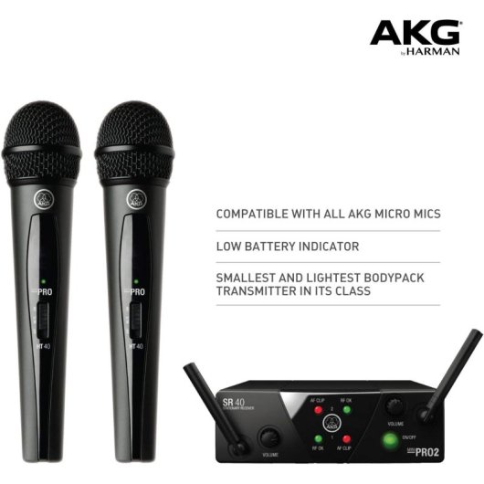AKG WMS 40 Mini Dual Vocal US45A/C  Sistema Inalámbrico UHF Vocal Band con 2 Micrófonos y Receptor