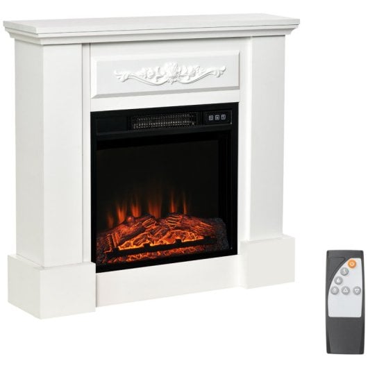 Homcom Chimenea Eléctrica con Efecto de Llama para Sala de 30m2 1800W Blanca