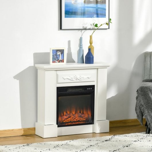 Homcom Chimenea Eléctrica con Efecto de Llama para Sala de 30m2 1800W Blanca