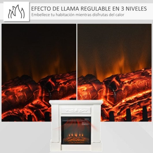 Homcom Chimenea Eléctrica con Efecto de Llama para Sala de 30m2 1800W Blanca