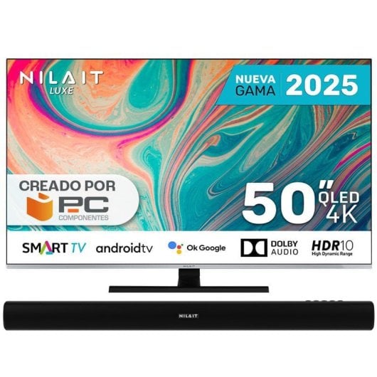 Nilait Luxe 50UC8003S 50" QLED UHD 4K Smart TV + Nilait Harmony Sound bar Barra de Som Bluetooth 2.0 30W