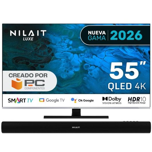 Nilait Luxe 55"UC8003S QLED UHD 4K Smart TV + Nilait Harmony Sound bar Barra de Sonido Bluetooth 2.0 30W