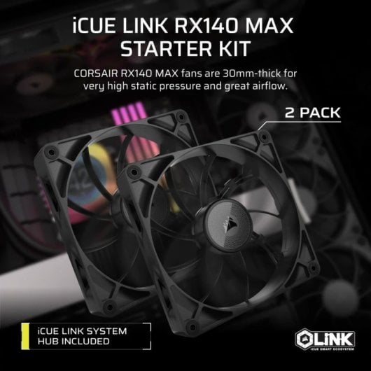 Corsair iCUE LINK RX140 MAX Pack Doble Ventilador Suplementario PWM 140mm Negro