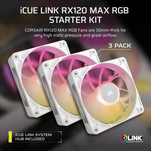 Corsair iCUE LINK RX120 MAX RGB Dreifach-Lüfterpaket PWM 120 mm, Weiß