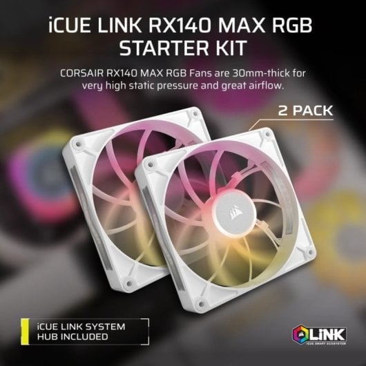 Corsair iCUE LINK RX140 MAX RGB Pack Dual Ventilador Suplementario PWM 140mm Blanco