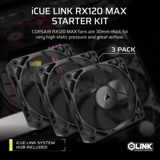 Corsair iCUE LINK RX120 MAX Triple Pack Ventilateur PWM supplémentaire 120 mm Noir