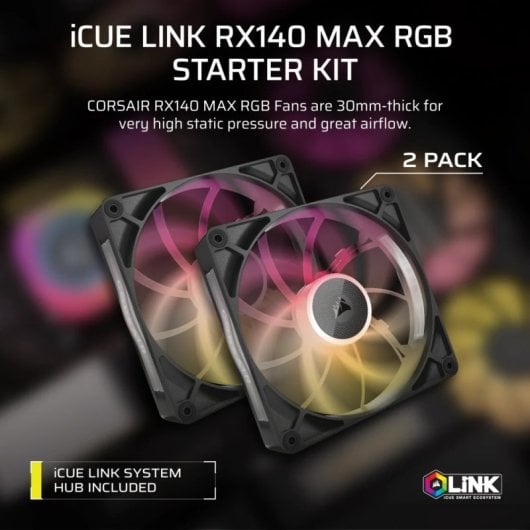 Corsair iCUE LINK RX140 MAX RGB Pack Dual Ventilador Suplementario PWM 140mm Negro