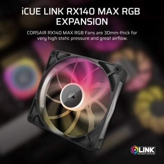 Corsair iCUE LINK RX140 MAX RGB Ventilador Suplementario PWM 140mm Negro
