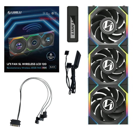 Lian-Li UNI FAN SL WIRELESS LCD 120 ARGB 3x Ventiladores Aspas Invertidas con Pantalla 120mm Negros