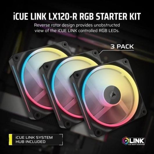 Corsair iCUE LINK LX120-R RGB Dreifach-Lüfterpaket PWM 120 mm, Schwarz