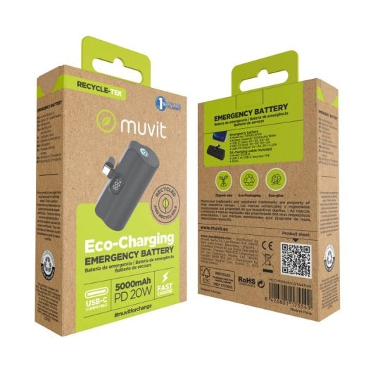 Muvit For Change Powerbank 5000 Mah USB-C PD 20W Integrado Negra