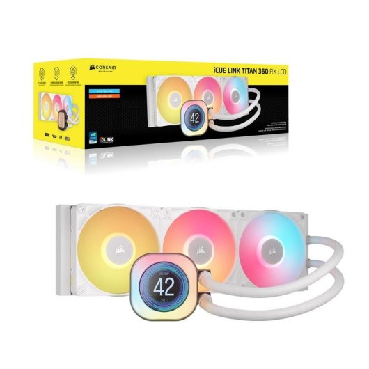 Refrigeração Líquida Corsair iCUE LINK TITAN 360 RX LCD 360mm 3 Ventoinhas Branco