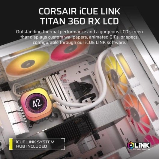 Refrigeração Líquida Corsair iCUE LINK TITAN 360 RX LCD 360mm 3 Ventoinhas Branco