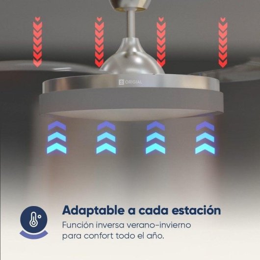 Ventoinha de Teto com Luz Origial AIRBLISS CEILING RETRACTABLE 25WIN 25W 106cm 6 Velocidades Pás Retráteis Comando LED