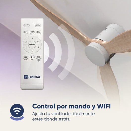 Ventilateur de plafond original AIRBLISS CEILING 25WWOOD WIFI, 132 cm, moteur CC, 25 W avec lumière et télécommande, WIFI, bois