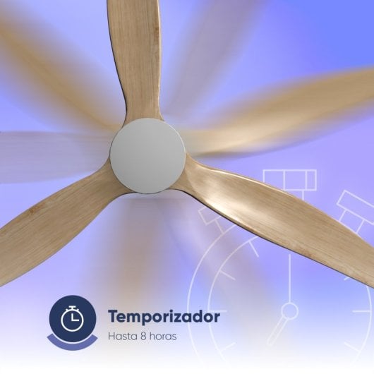Ventilateur de plafond original AIRBLISS CEILING 25WWOOD WIFI, 132 cm, moteur CC, 25 W avec lumière et télécommande, WIFI, bois