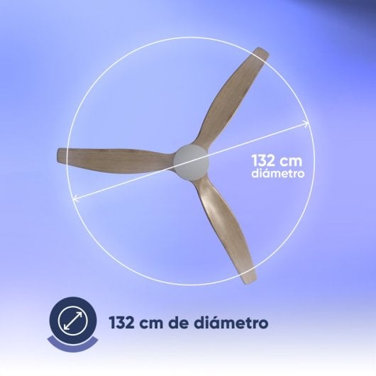 Ventilateur de plafond original AIRBLISS CEILING 25WWOOD WIFI, 132 cm, moteur CC, 25 W avec lumière et télécommande, WIFI, bois