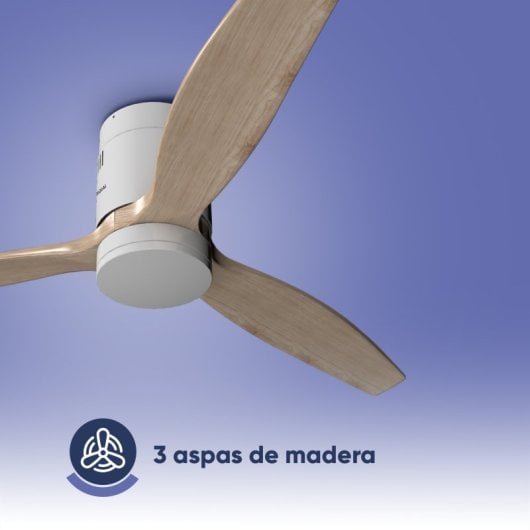 Ventilateur de plafond original AIRBLISS CEILING 25WWOOD WIFI, 132 cm, moteur CC, 25 W avec lumière et télécommande, WIFI, bois