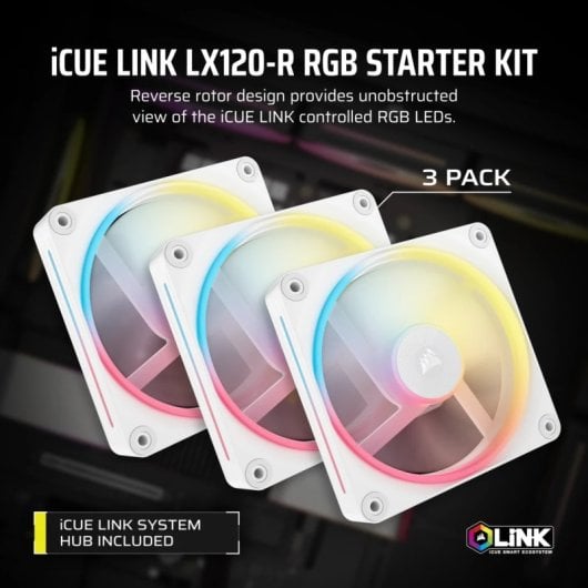 Corsair iCUE LINK LX120-R RGB Pack Triple Ventilador Suplementario PWM 120mm Blanco