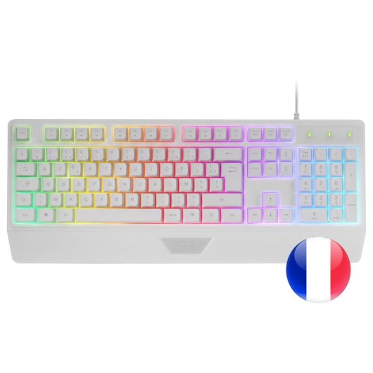 Mars Gaming Mk124 Teclado Ergonómico H-Mech FRGB Reposamuñecas Antighosting Francés Blanco