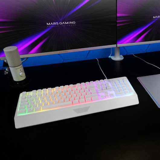 Mars Gaming Mk124 Teclado Ergonómico H-Mech FRGB Reposamuñecas Antighosting Francés Blanco