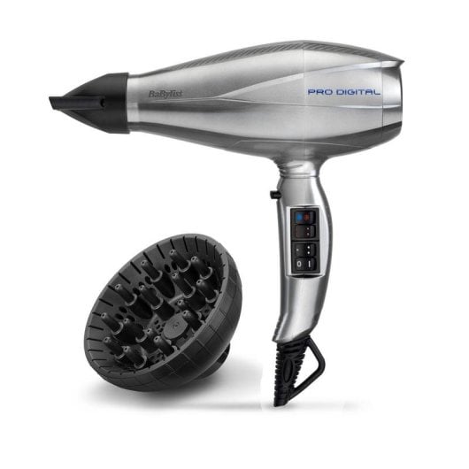 Professioneller Ionen Föhn BaByliss Pro Digital 2200W 3 Temperaturstufen 2 Geschwindigkeiten Zubehör Silber