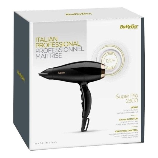 Professioneller Föhn BaByliss Super Pro 2300 2300W 3 Temperaturstufen 2 Geschwindigkeiten Ionen-Technologie Diffusor Schwarz Gold