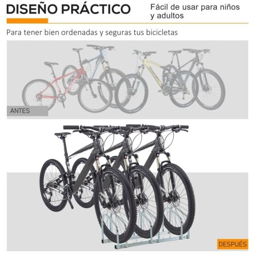 Homcom Aparcamiento Para 3 Bicicletas Soporte Para Aparcar Bicicleta 76x33x27cm