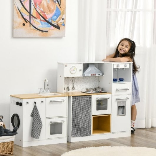 Homcom Cocina De Juguete De Madera Para Niños +3 Años Con Luz Sonidos