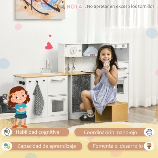 Homcom Cocina De Juguete De Madera Para Niños +3 Años Con Luz Sonidos
