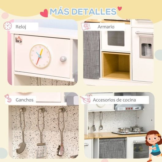 Homcom Cocina De Juguete De Madera Para Niños +3 Años Con Luz Sonidos