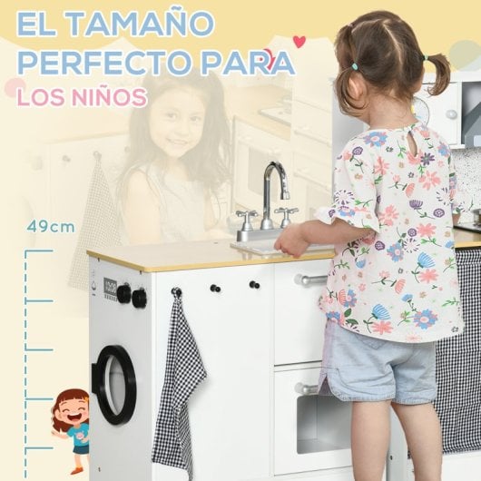 Homcom Cocina De Juguete De Madera Para Niños +3 Años Con Luz Sonidos